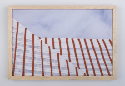 kunstwerk uit reeks 'Rotterdam Architecture' rode franjes