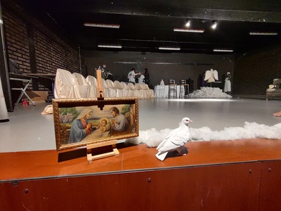 "de heilige geest" en "familieportret" van Maria en Jozef met Jezus