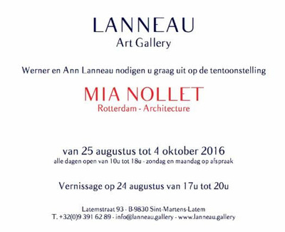 kunstwerk uit reeks 'Rotterdam Architecture' rode en zwarte stiksels op raam